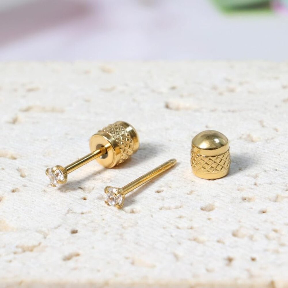 Titanium Earrings Push-In Threadless Flat Back St… - image 4